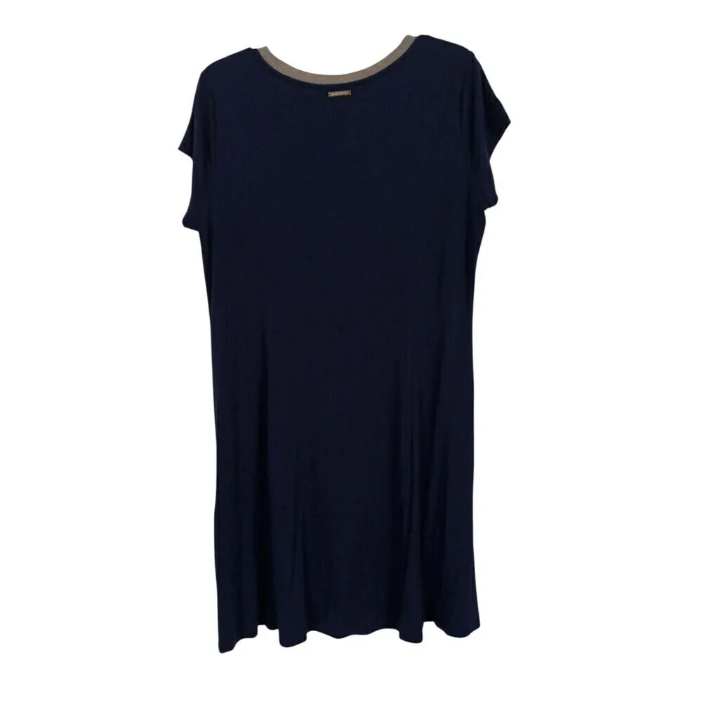 Michael Kors Dress XL Navy Metallic Gold Neckband Stretch Pullover Cap Sleeve